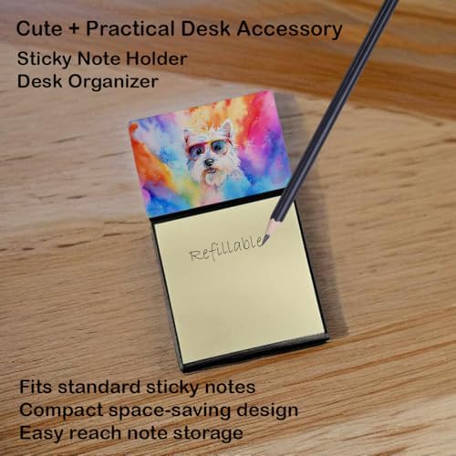 Caroline's Treasures Westie Hippie Dawg Sticky Note Holder Refillable Dispenser Self-Sticky Note Pads, Memo Pads Blank Desk Accessories
