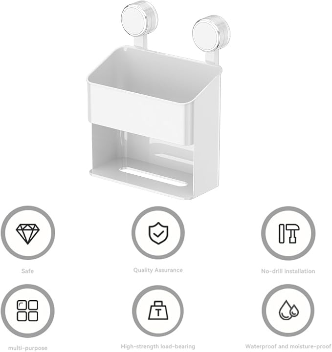 Shower Suction Cup Wall Mounted Bathroom Shelf Drillless PET ABS Storage PET ABS Shower Storage Rack Suction Shelf for Toiletries Portable Bathroom Wall Rack Accessories Hygienic Organizers