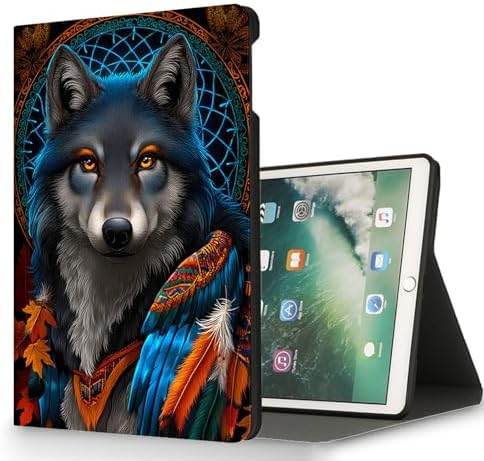 for Microsoft Surface Pro 8-13" 2021 Tablet Case,Auto Wake/Sleep,Adjustable Stand Protective Cover - Wolf Dreamcatcher