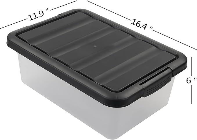 Wekioger Versatile Plastic Storage Box with Black Lids, 14 Quart, 2 Packs