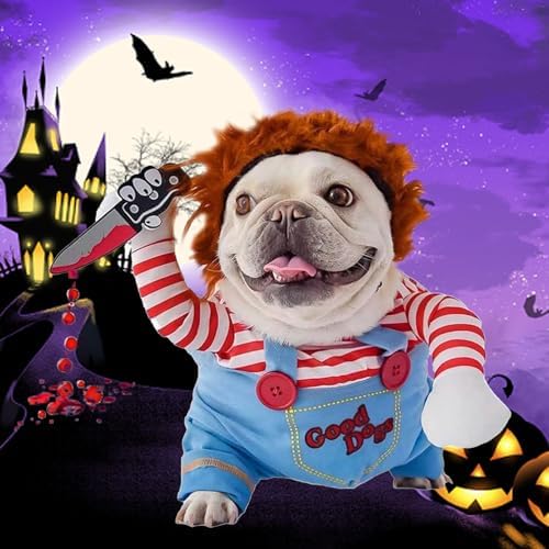 Deadly Doll Pet Costume, Novelty Halloween Cosplay Outfit, Cute Clothes for Small Medium Large Dogs Cats Puppy, Christmas Party Costume Cool Scary Spooky Apparel (M)