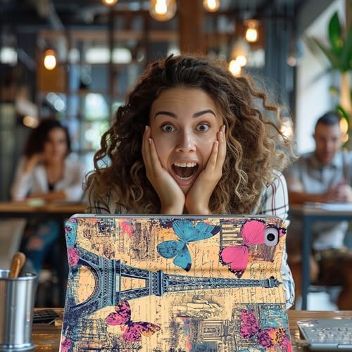 for Microsoft Surface Pro 11/10/9-13" 2024/2022 Tablet Case,Auto Wake/Sleep,Adjustable Stand Protective Cover - Paris Tower Butterfly