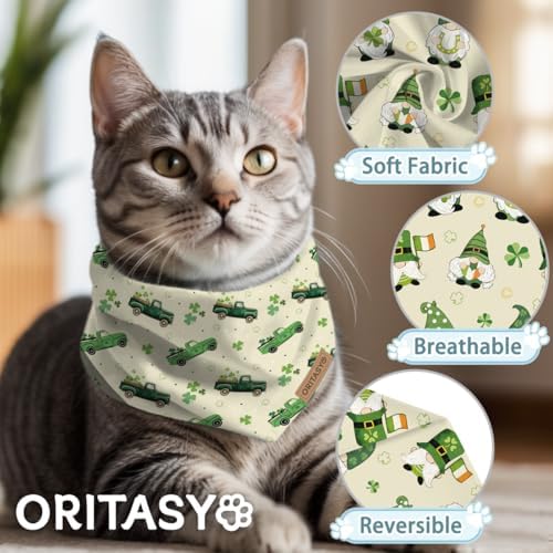 St. Patrick's Day Dog Bandanas, 2-Pack Triangle Reversible Gnomes Pet Scarves, Premium Fabric, Bandana for All Boys Girls Dogs (XL, Style 2)