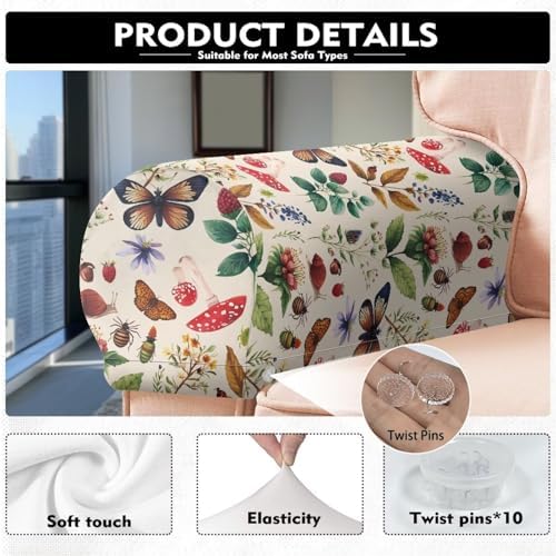Butterfly Floral Couch Arm Covers for Sofa Arm Chair Covers Slipcover Breathable Armrest Covers for Sofas and Chairs Arm Covers Keep Clean