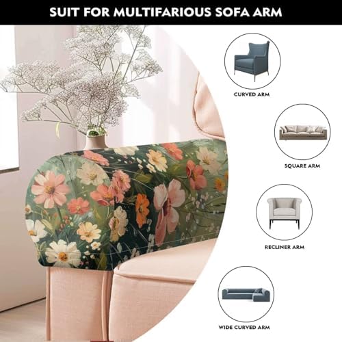 Armrest Covers for Sofa Art Floral Couch Arm Covers Soft Furniture Protector Scratch-Resistant Sofa Arm Covers Protect and Decorate Your Sofa