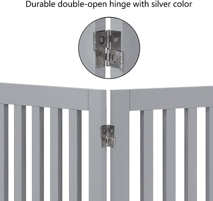 unipaws 36”H Free Standing Pet Gate for Dog Cat, 60”Wide Wooden Dog Gates | Foldable Pet Fence for Doorway, Stairs, Step, Expandable Doggy Barrier, Indoor Use