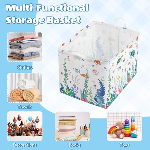 Collapsible Storage Basket Collapsible Fabric Laundry Basket with Handles | Spacious 15.7"×11.8"×11.8" size Folding Design Easy to Store Sturdy Fabric with Reinforced Handle Easy to Clean