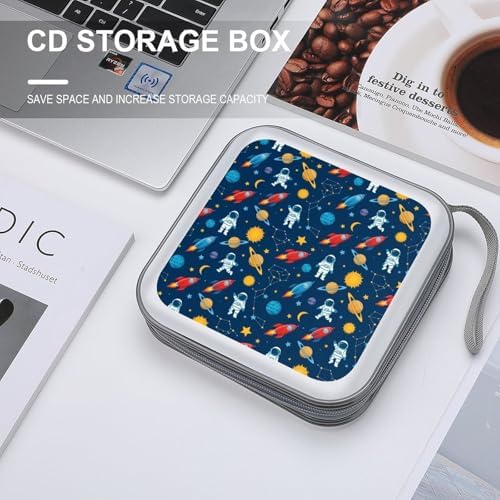 Portable CD Storage Case for 40 Discs Outer Space Pattern, Hard Shell Binder with Handle, Protective Organizer for Car Office Travel