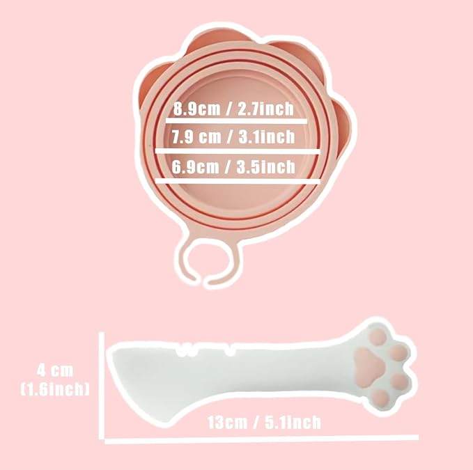 Meow&Woof Cat Food Can Lid and Spoon, BPA Free Silicone Cover for Animal Wet Food Storage, Reusable Topper for 3/5 /5.1/5.5/12/ 13 oz Cans Refrigerator Fresh Wash Machine Apply （2Pack）