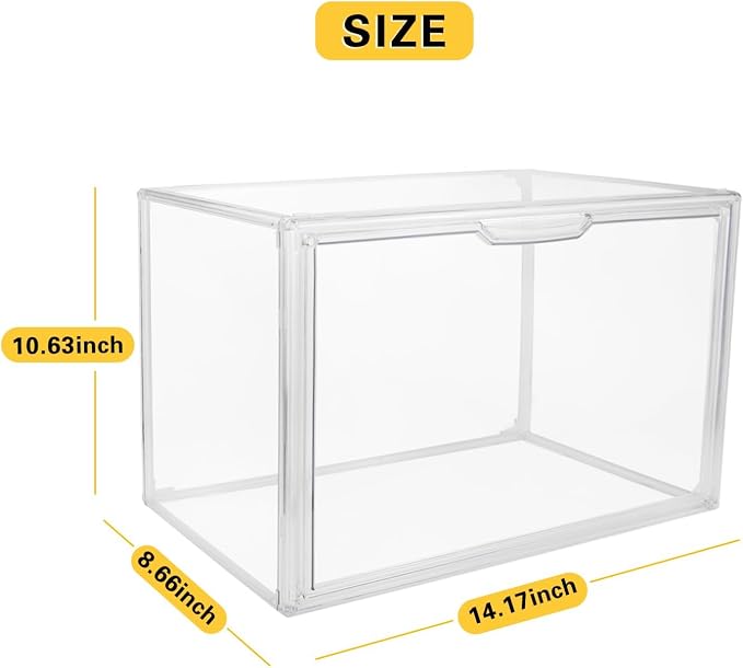 GUDEMAY Clear Stackable Plastic Storage Bins with Magnetic Lid, Dustproof Book & Cosmetic Display Cases, Large Figures Collectibles Showcase, Shoe Box, Protection Organizer (L, Count, 5)