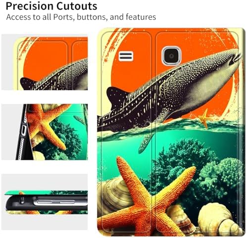 for Samsung Galaxy Tab E 9.6" 2015 SM-T560/T561/T567 Case | Slim Leather Smart Cover with Multi-Angle Anti-Slip Stand [Auto Wake/Sleep] Shell for Women Men - Whale Sunset Starfish