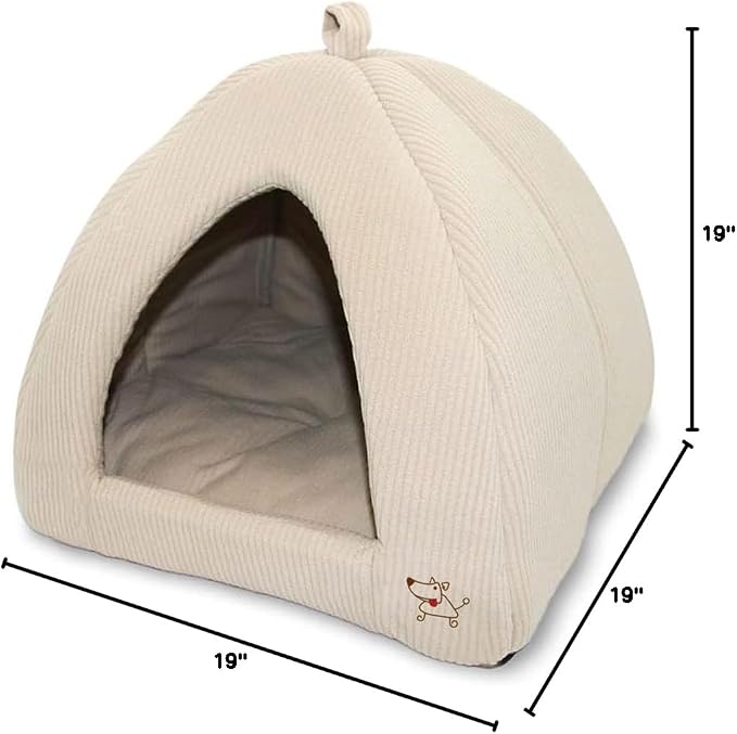 Best Pet Supplies Cat Bed for Indoor Cat, Domed Tent House with Removable Pillow, Covered Cat Cave for Small Dog, Puppies and All Breeds of Cats - Corduroy Beige1, 19 x 19 x H:19"