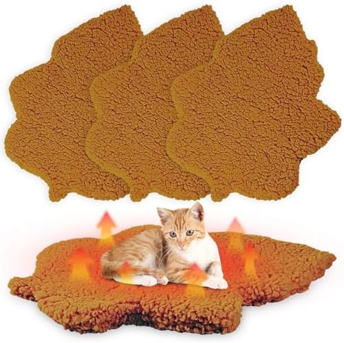 3 Pack Self Warming Pet Bed Leaf Shape Self Heating Cat Dog Mat Washable Thermal Sleeping Pad for Indoor Outdoor Hedgehog, Bunny, Sugar Glider, Rat, Chinchilla(Orange,Medium-18 x24)