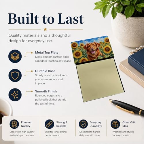 Caroline's Treasures Nova Scotia Duck Toller in Sunflowers Watercolor Sticky Note Holder Refillable Dispenser Desk Accessory 3x3 Pad Gift
