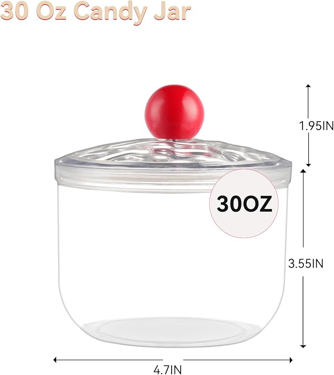 2 Pack Candy Jars with Lids - 30 & 30 OZ Clear Plastic Cookie Storage Containers Airtight Apothecary Canisters for Kitchen Home Decorative Pantry Office Party Organize Sugar Tea Coffee Snacks