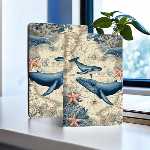 for Microsoft Surface Pro 11/10/9-13" 2024/2022 Tablet Case,Auto Wake/Sleep,Adjustable Stand Protective Cover - Nautical Whale