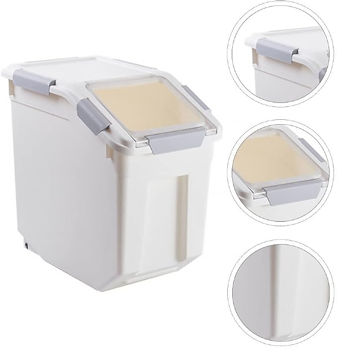 25lb Airtight Flour Storage Container, Gray | Includes Wheels & Scoop, 2-Pack, for Rice/Grain/Dog Food, Seal Locking Lid