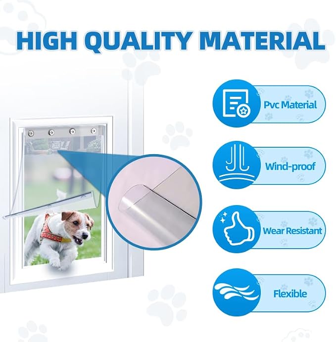 2 Pack XL Replacement Dog Door Flaps with 78 Inch Long Sealing Strip | Weather Resistant Doggie Door Replacement Flap Compatible with 9.88" x 18" Extra Large Dog Door