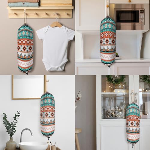 Pardick Plastic Bag Holder, Boho Aztec Western Grocery Bag Holder for Shopping Bags, Wall Mount Plastic Bag Storage Organizer Dispenser, Storage Holder for Home Kitchen Camper,A-16