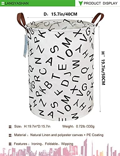 Round Laundry Basket Collapsible Storage Hamper Organizer Alphabet | Waterproof Canvas Foldable Baskets with sturdy Handles Multi-scene Organizer for Home Play Bedroom Gift Bin