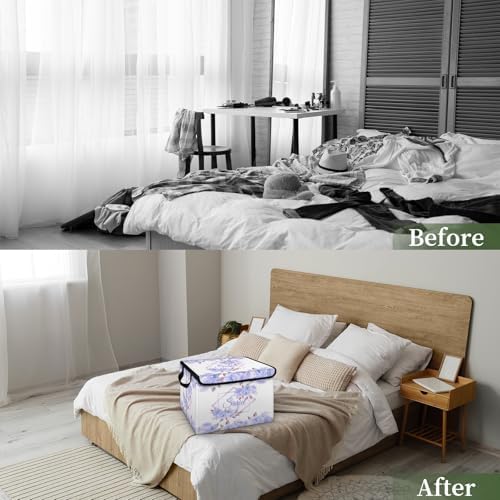 Closet-Storage-Bins with Lids Customized Stackable-Storage-Bin for Kids-Boys-Girls-Toys Decoration Storage-Baskets Flowers Purple