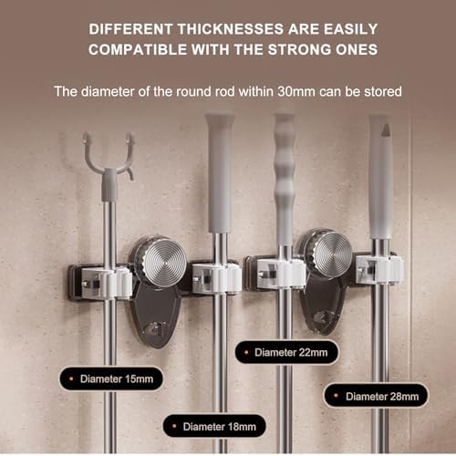 Space Efficient Wall Mounted Broom Mop Holder Suction Cup Hanger Hooks for Bathroom Kitchen with Strong Adhesive Tool Holder