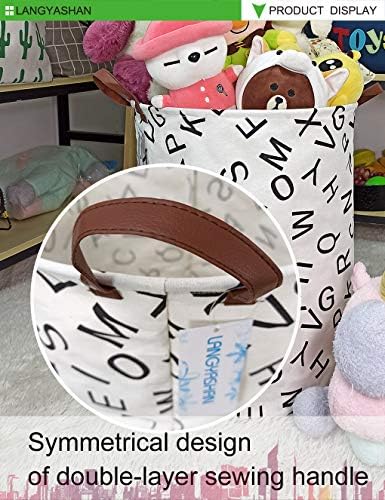 Round Laundry Basket Collapsible Storage Hamper Organizer Alphabet | Waterproof Canvas Foldable Baskets with sturdy Handles Multi-scene Organizer for Home Play Bedroom Gift Bin