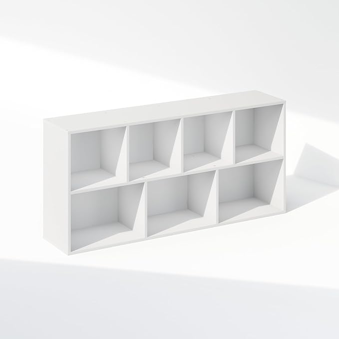 Furinno Reed Closet Organizers and Storage, 7-Cube Closet Organizer, Open Shelf Closet Storage, for Wardrobe, Bedroom, Living Room, White