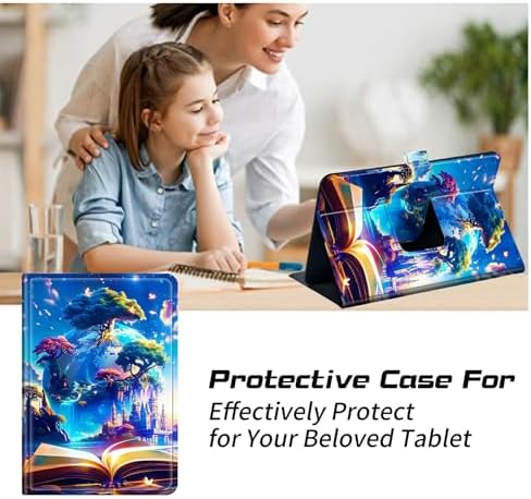 Universal Tablet Case for T-Mobile Revvl Tab 2 10.1" 2025/Revvl Tab 5G 10.36" 2023, 360 Degree Rotating Kickstand Protective Stand PU Leather Shell Cover for 9"-10.5", Book Trees