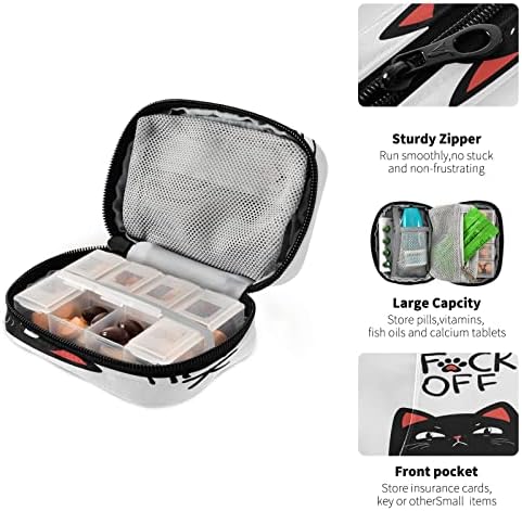 Middle Finger Black Cat Pill Box 7 Day Pill Case Travel Pill Organizer Bag with Zipper Portable Weekly Case Compact Size for Vitamin Supplement Holder