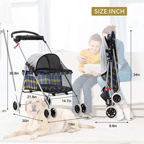 Meet Perfect Pet Stroller for Small/Medium Dogs & Cats, Foldable | Waterproof fabric helps protect pets during outdoor travel; Mesh panels provide ventilation and visibility.