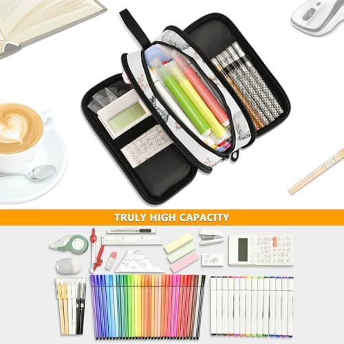 KLL Custom Large Capacity Pencil Holder Case Boys Cute Pencil Cases High School Supplies with Compartment Sweet Pet Chicken White