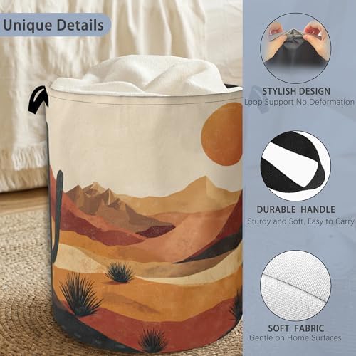 Mountains Sun Laundry Basket,Cactus Desert Oxford Cloth Laundry Hamper with Handle Foldable Portable Clothes Storage Basket for Bathroom Bedroom Dorm Room 16" x 20.8"