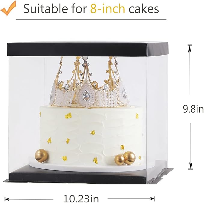 XININSUN 2Pcs Large Cake PET Clear Box, 10" X 10" X 9" with ribbon and pre-folded lid, for 8" cake packing carry, baking cookie display, Carry Tall Layer Gift, Festive Gift Box -Black | pre-folded lid, for 8" cake carrier, Carry Tall Layer Gift, Festiv...