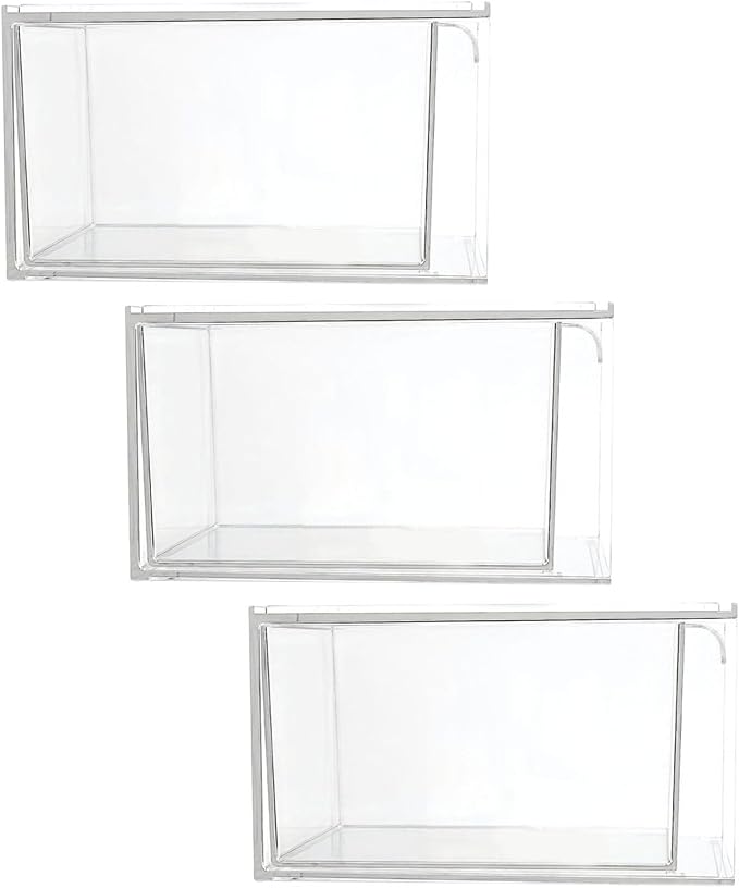 Vaguelly Stackable Storage Drawers Pet Plastic Organizer Bins 4pcs with Handle and Removable Dividers for Necklaces and Accessories, for Travel and Kitchen Pantry Storage