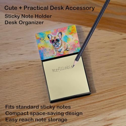 Caroline's Treasures French Bulldog Hippie Dawg Sticky Note Holder Refillable Dispenser Self-Sticky Note Pads, Memo Pads Blank Desk Accessories