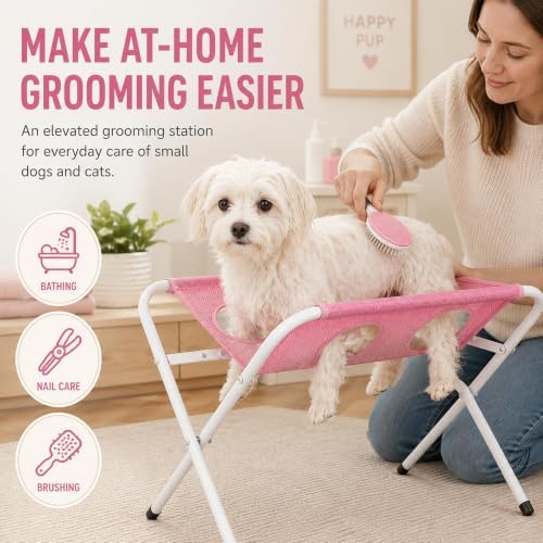 Portable Dog Grooming Table, Foldable Pet Grooming Hammock Stand (Black) | with Quick Dry Mesh Platform, Support Rectangular Wash Station for Small Dogs and Cats Nail Trimming,Bathing and Daily Care