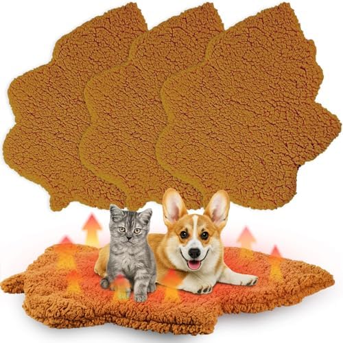 3 Pack Self Warming Pet Bed Leaf Shape Self Heating Cat Dog Mat Washable Thermal Sleeping Pad for Indoor Outdoor Hedgehog, Bunny, Sugar Glider, Rat, Chinchilla(Orange,Large-19 x29)