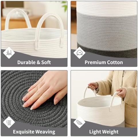 Laundry Basket Hamper Tall Rope Storage Woven for Blanket toys Dirty Clothes in Living Room Bathroom Bedroom (Gradient Grey, 100L/26.4Gal)