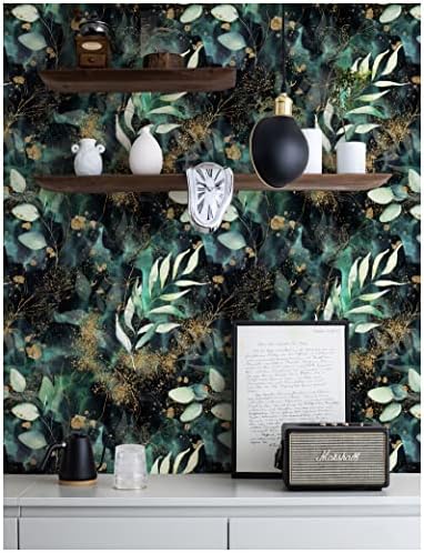 HAOKHOME Self Adhesive Shelf Liner and Drawer Liners Floral Contact Paper | Black Green Peel and Stick Kitchen Cabinets Cupboard Bathroom Dresser Drawers Wire Desk Classroom Removable 17.3in x 6.5ft