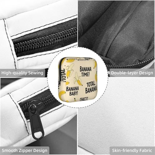 Compact Portable Period Bag Yellow Banana, Polyester Sanitary Napkin Organizer with Zipper, Great Gift for Women Daily Outdoor