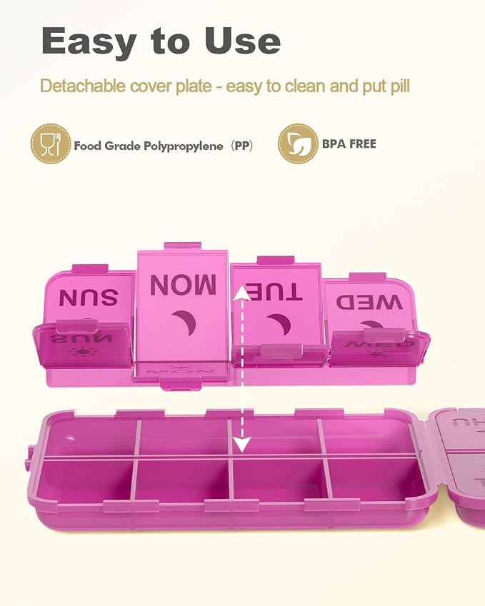 Pill Organizer Travel Medicine Case - Travel Pill Case with Etched Labels, Daily Travel Medicine Case Holder