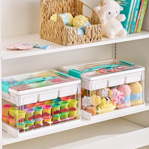 Vtopmart 4 Pack 6 Qt Clear Storage Bin with Lid and 1 Pack 24 Qt Craft Organzier with Removable Trays and Dividers