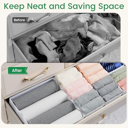 Criusia 16 Pack Underwear Drawer Organizer, Drawer Organizer Clothes, Foldable Cloth Storage Box Closet Dresser Drawer Divider Organizer for Clothes, Scarves (White)