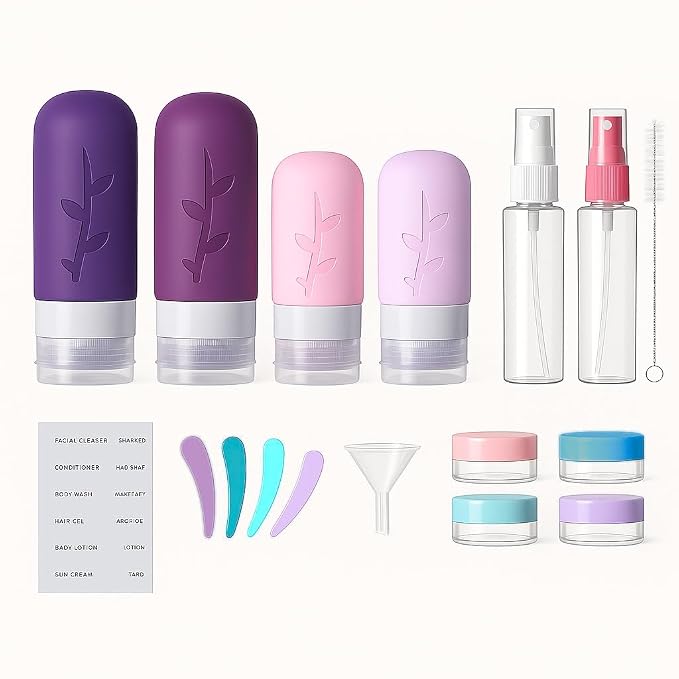 Tocelffe TSA Approved Travel Containers for Toiletries - Leak Proof Silicone Bottles, Refillable Liquid Travel Essentials for Shampoo, Conditioner, Lotion