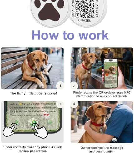 QR Code Cat Tag, Modifiable Pet Online Profile, Multiple Emergency Contact, Scannable QR Code, Instant Location Email Alert, Collar Accessories (Medium to Large Breeds - 1.25", White)
