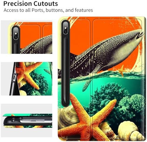 Case for Samsung Galaxy Tab S10+ Plus 2024/ S9 FE Plus/ S9 Plus 12.4" 2023 | Slim Leather Smart Cover with Multi-Angle Anti-Slip Stand [Auto Wake/Sleep] Shell for Women Men, Whale Sunset Starfish