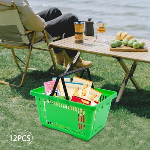 12 Pack Shopping Baskets with Handles, 18 L Plastic Shopping Cart(Green)