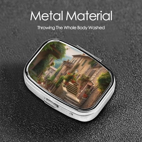 Italy Tuscan Pill Box 2 Compartment Medicine Pill Organizer Square Pill Case for Purse & Pocket Travel Pillbox Portable Metal Medicine Vitamin Fish Oil Organizer Unique Gift