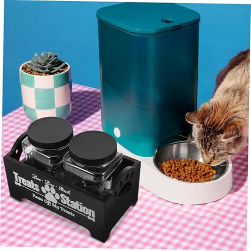 BESPORTBLE 1 Set Dog Food Storage Box Dog Treats Farmhouse Treat Container Food Jar Container Snack Pet Treat Holder Tabletop Bin Treat Container Holder Accessory Black Wooden